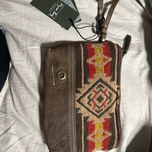 Tribal Design Brown Leather Clutch